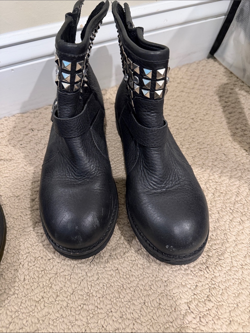 Ash Kids Black Leather Studded Boots with Silver Studs